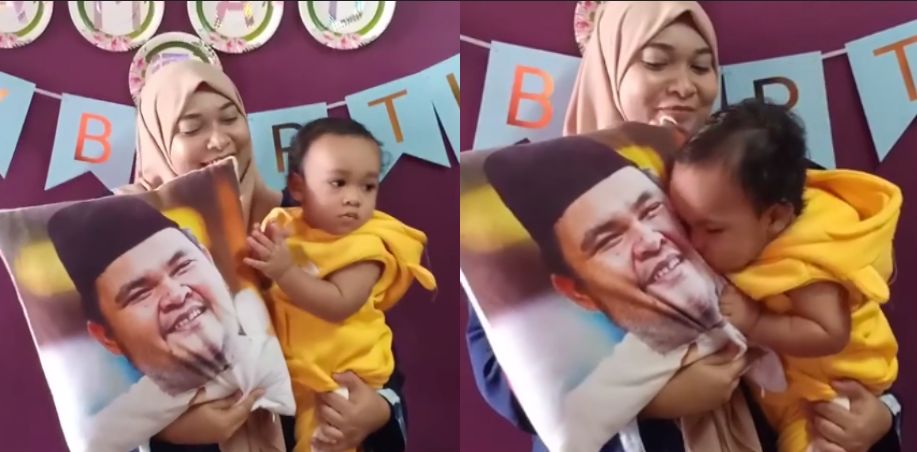 Genap Usia 1 Tahun, Syed Uthman Hamzah Cium Potret Arwah Abam Semasa Sambutan Hari Lahir