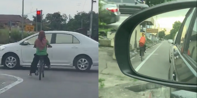 [VIDEO] Angkut Tong Gas Guna Basikal, Aksi Wanita Di Traffic Light Undang Cemas