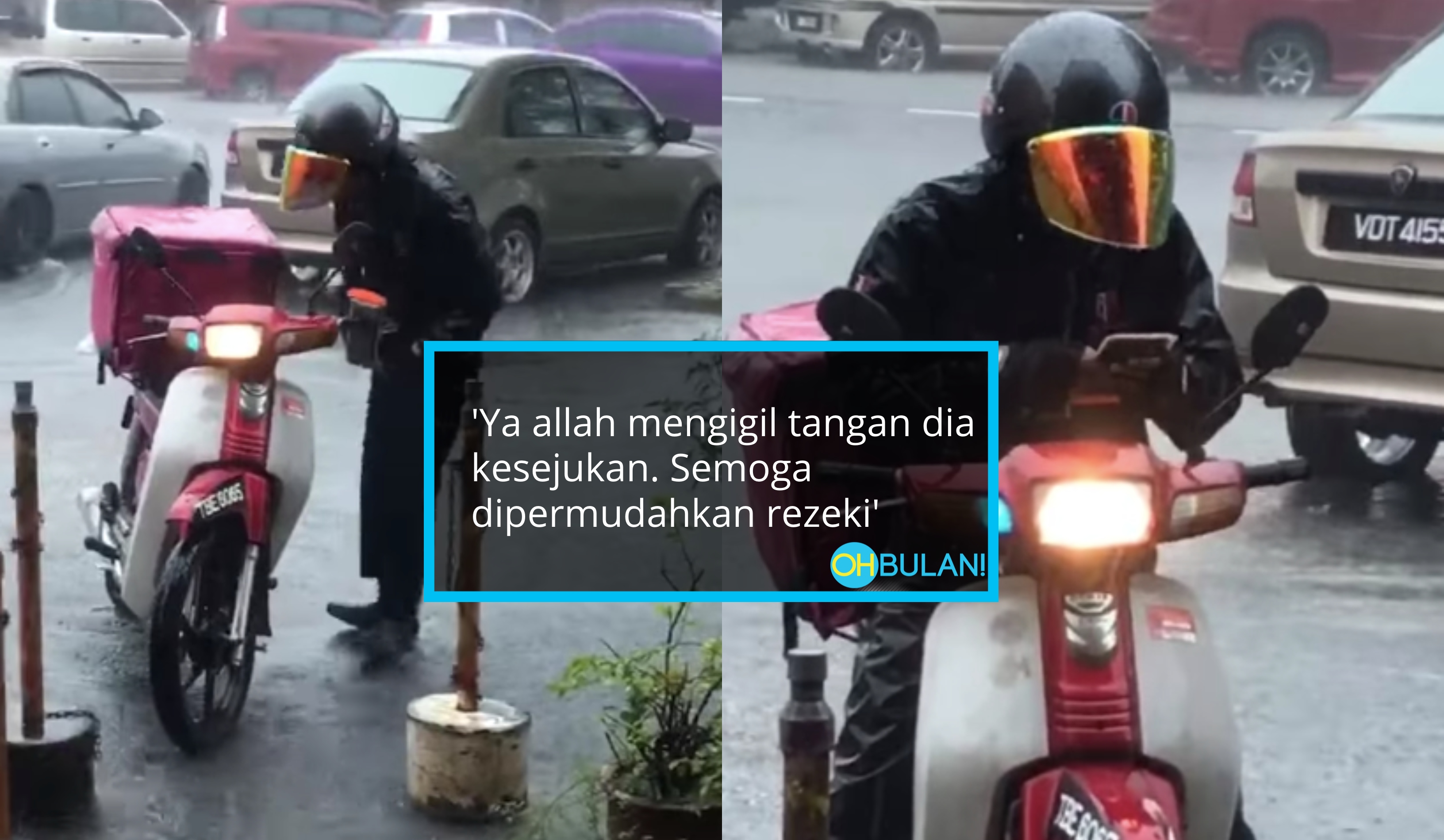 [VIDEO] Rider Menggigil Kesejukan Atas Motor, Hujan Lebat Pun Sanggup Hantar Order