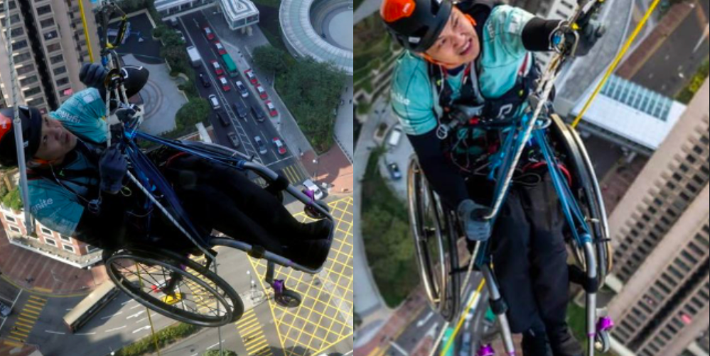 Demi Kutipan Dana Buat Pesakit Saraf, Lelaki Berkerusi Roda Panjat Bangunan Pencakar Langit Hong Kong