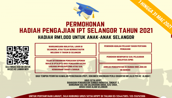 Permohonan Bantuan RM1000 Kepada Anak Selangor Masuk Universiti Kini Dibuka
