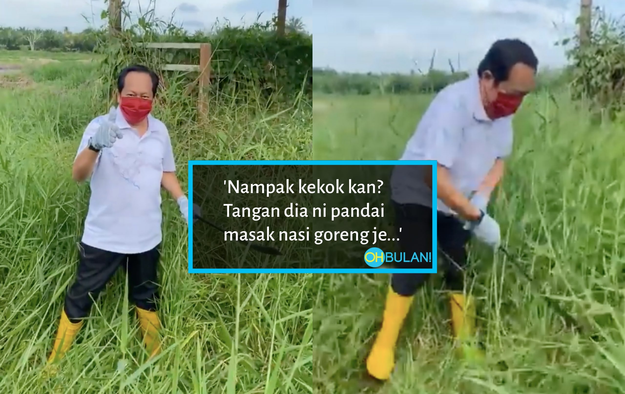 [VIDEO] Netizen Geli Hati Tengok Ahmad Maslan ‘Tebas’ Rumput Panjang Guna Parang, ’Baik Guna Mesin Je’