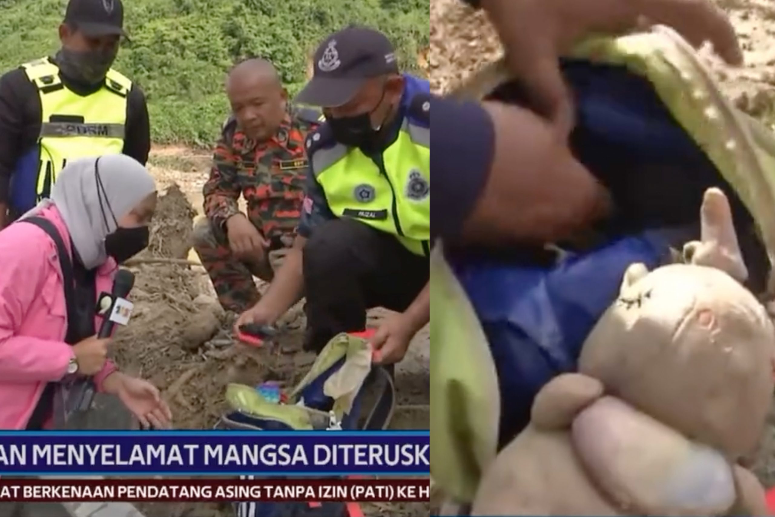 [VIDEO] Wartawan Sebak Terjumpa Beg Berisi Mainan Berdekatan Lokasi Jasad Kanak-Kanak Tertimbus