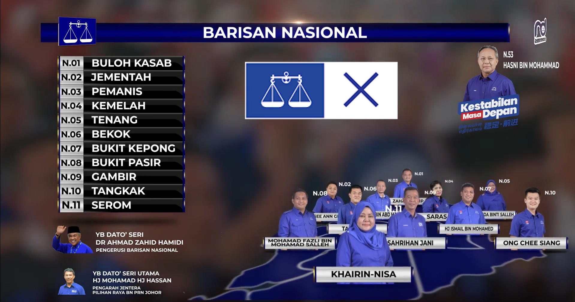 [Video] Senarai Calon-Calon Barisan Nasional Negeri Johor Untuk Pilihan Raya Negeri Johor