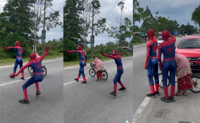 ‘Spiderman’ Tolong Nenek Lintas Jalan