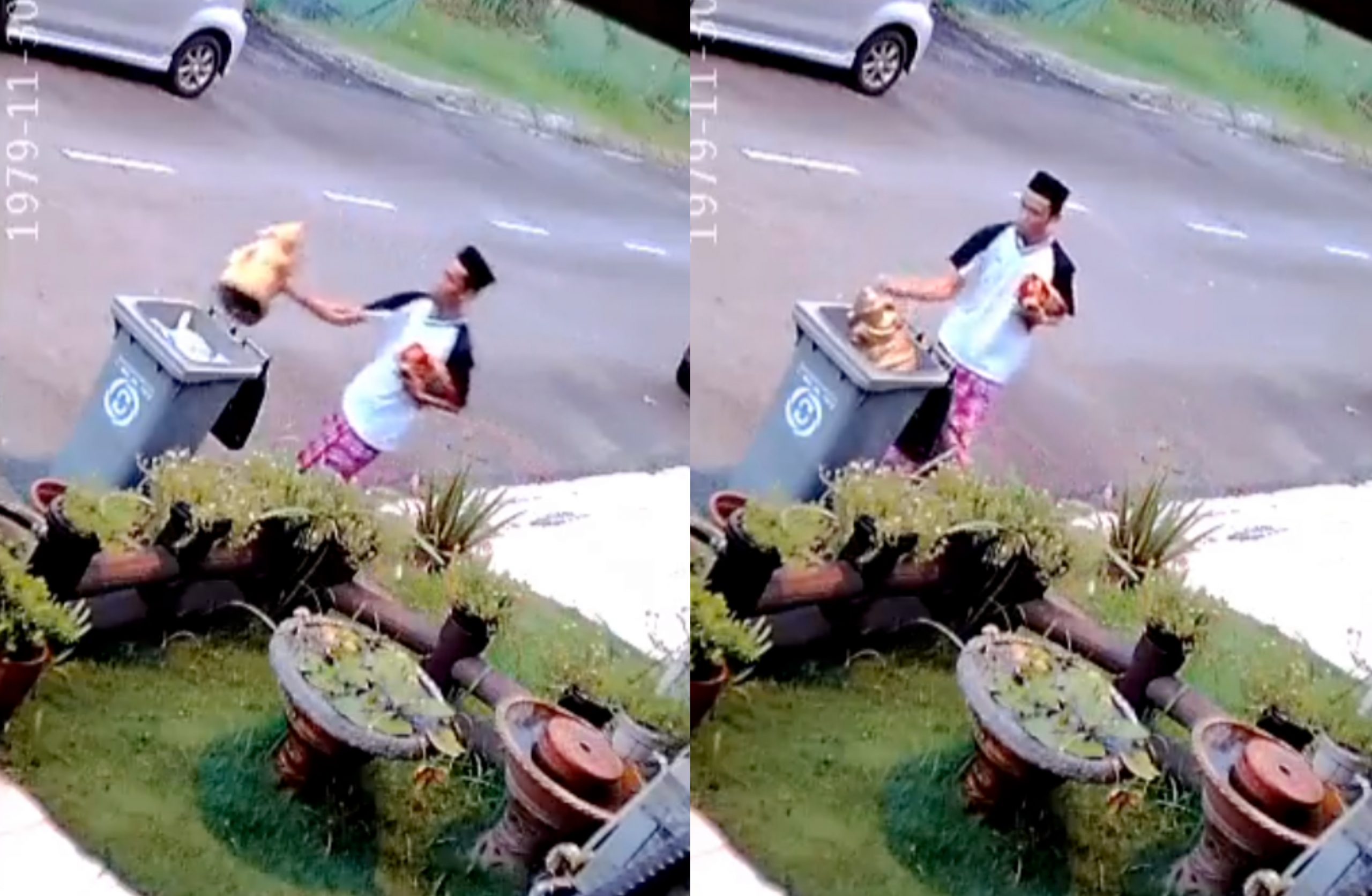 [VIDEO] Buang Patung Sembahyang Dalam Tong Sampah, Lelaki Diburu Polis